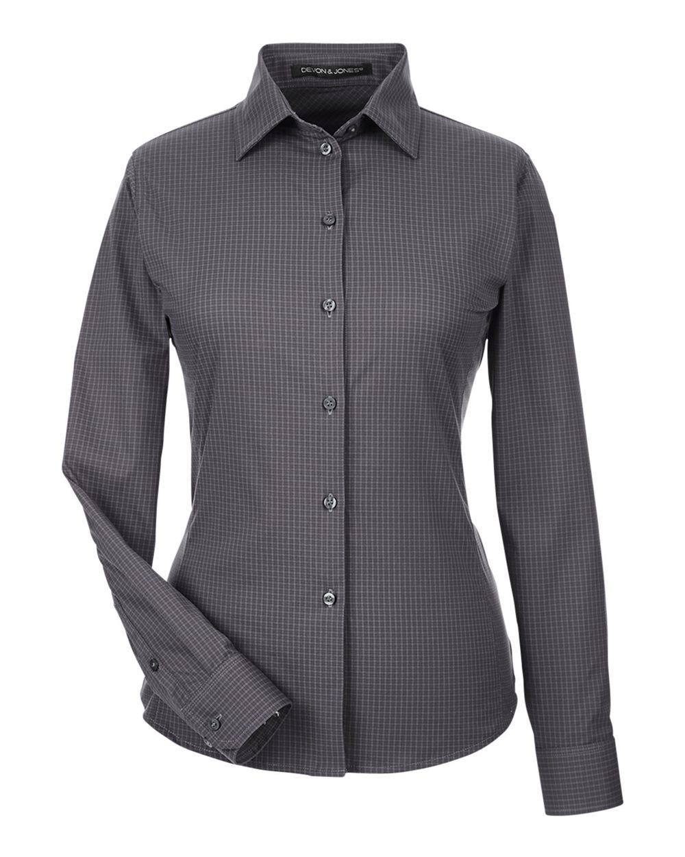 Devon & Jones Women's CrownLux Performance® Tonal Mini Check Woven Dress Shirt - DG535W Carbon