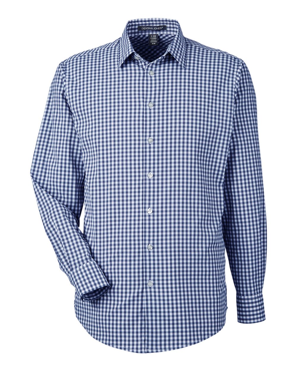 Devon & Jones Men's CrownLux Performance® Gingham Dress Shirt - DG536 Navy- White