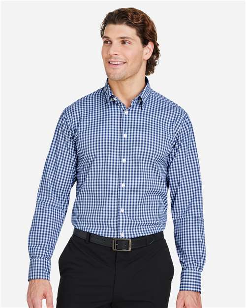 Devon & Jones Men's CrownLux Performance® Gingham Dress Shirt - DG536 Navy- White