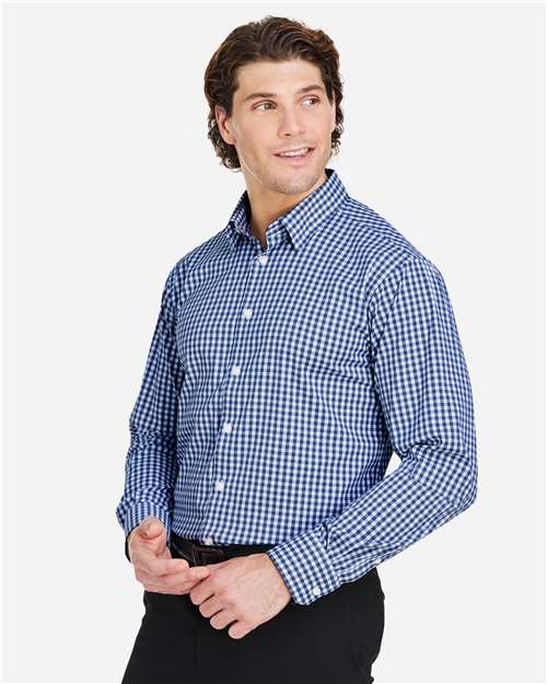 Devon & Jones Men's CrownLux Performance® Gingham Dress Shirt - DG536 Navy- White