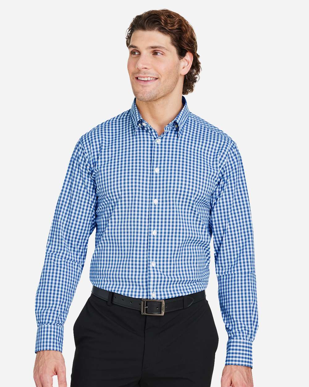 Devon & Jones Men's CrownLux Performance® Gingham Dress Shirt - DG536 French Blue- White