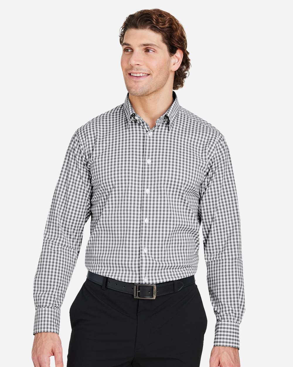 Devon & Jones Men's CrownLux Performance® Gingham Dress Shirt - DG536 Graphite- White