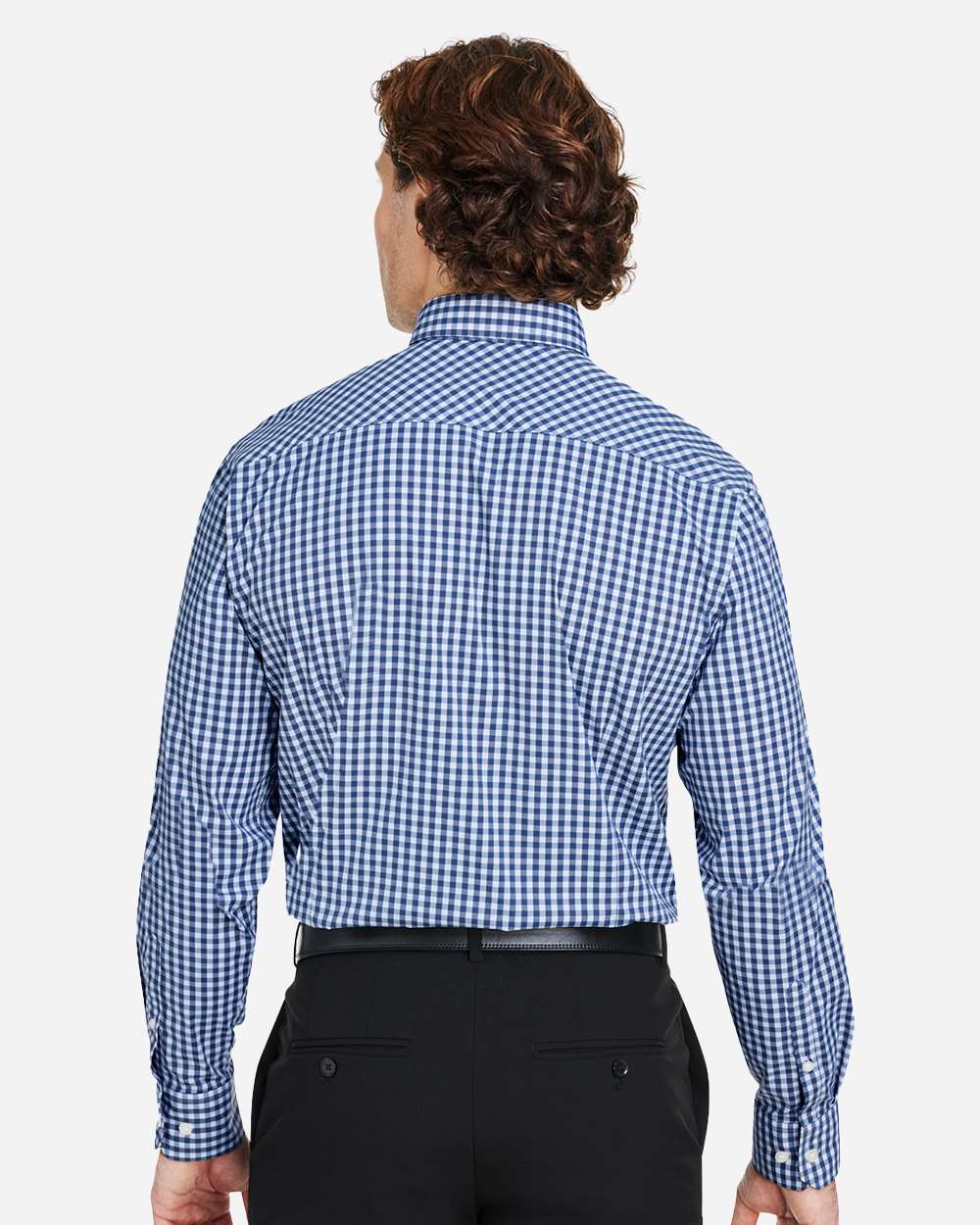 Devon & Jones Men's CrownLux Performance® Gingham Dress Shirt - DG536 Navy- White