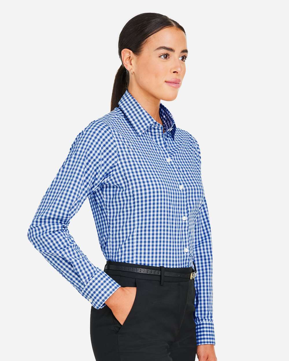 Devon & Jones Women's CrownLux Performance® Gingham Dress Shirt - DG536W French Blue- White