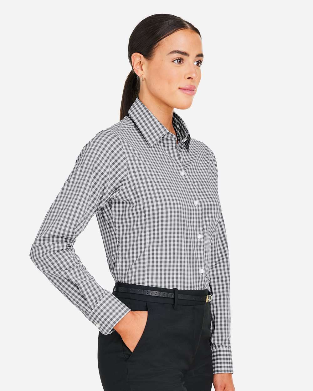 Devon & Jones Women's CrownLux Performance® Gingham Dress Shirt - DG536W Graphite- White