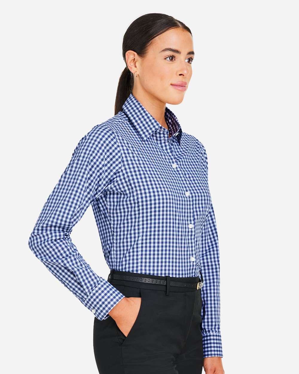 Devon & Jones Women's CrownLux Performance® Gingham Dress Shirt - DG536W Navy- White