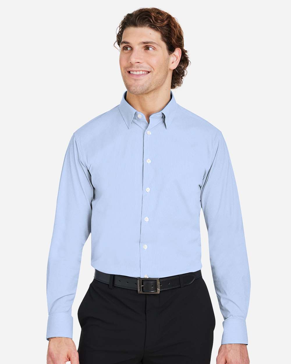 Devon & Jones Men's CrownLux Performance® Microstripe Dress Shirt - DG537 French Blue- White