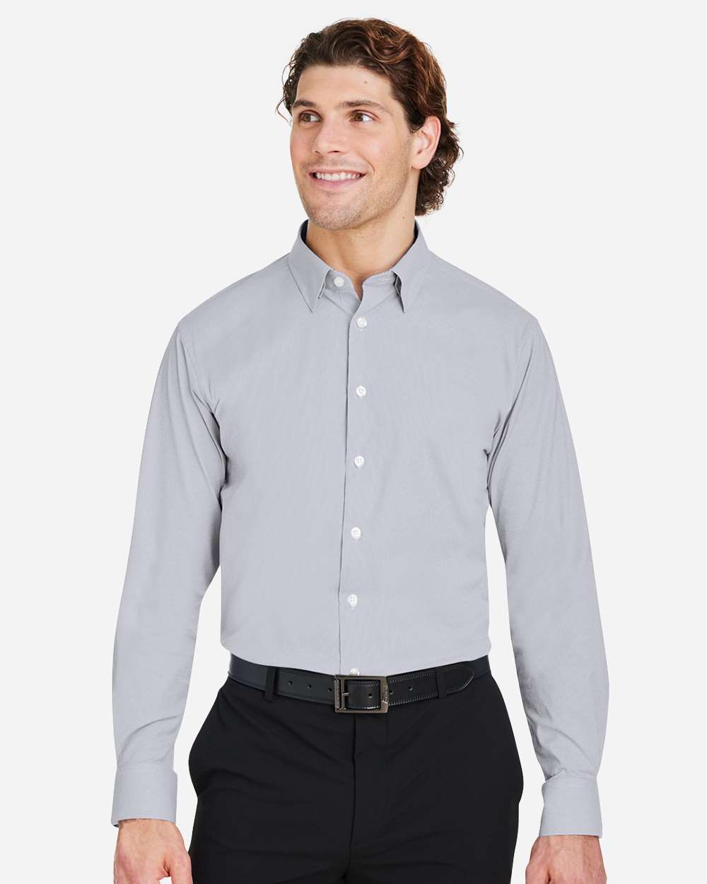 Devon & Jones Men's CrownLux Performance® Microstripe Dress Shirt - DG537 Graphite- White