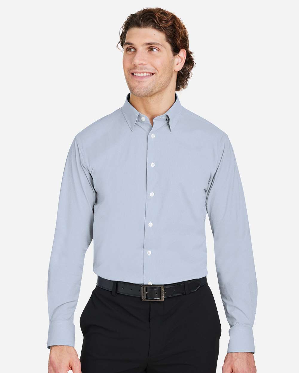 Devon & Jones Men's CrownLux Performance® Microstripe Dress Shirt - DG537 Navy- White
