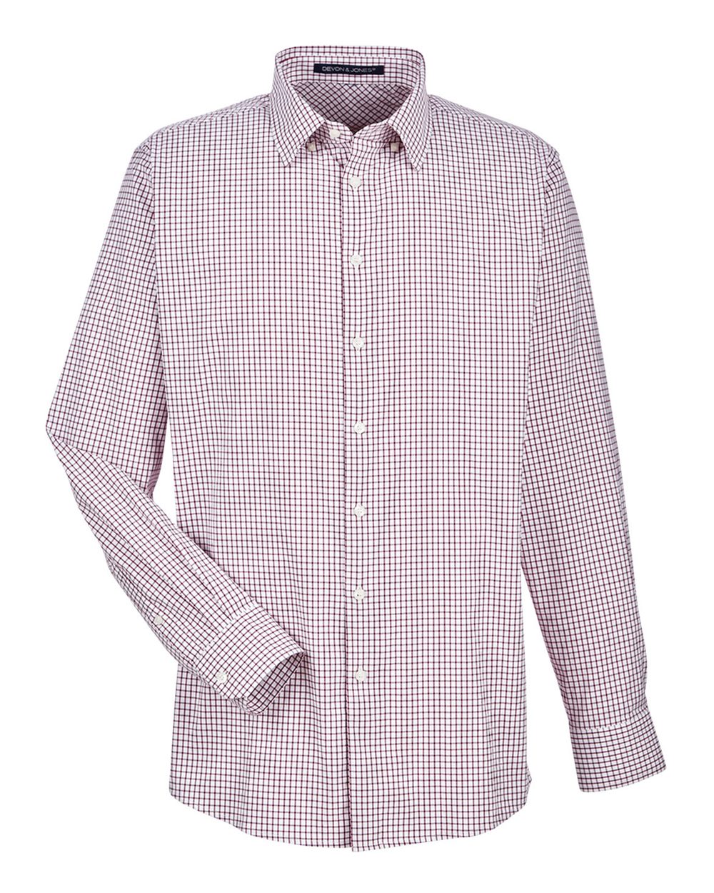 Devon & Jones Men's CrownLux Performance® Micro Windowpane Woven Dress Shirt - DG540 Burgundy- White