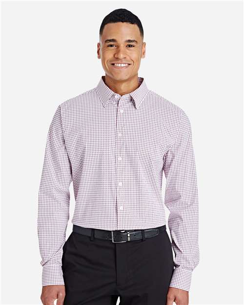 Devon & Jones Men's CrownLux Performance® Micro Windowpane Woven Dress Shirt - DG540 Burgundy- White