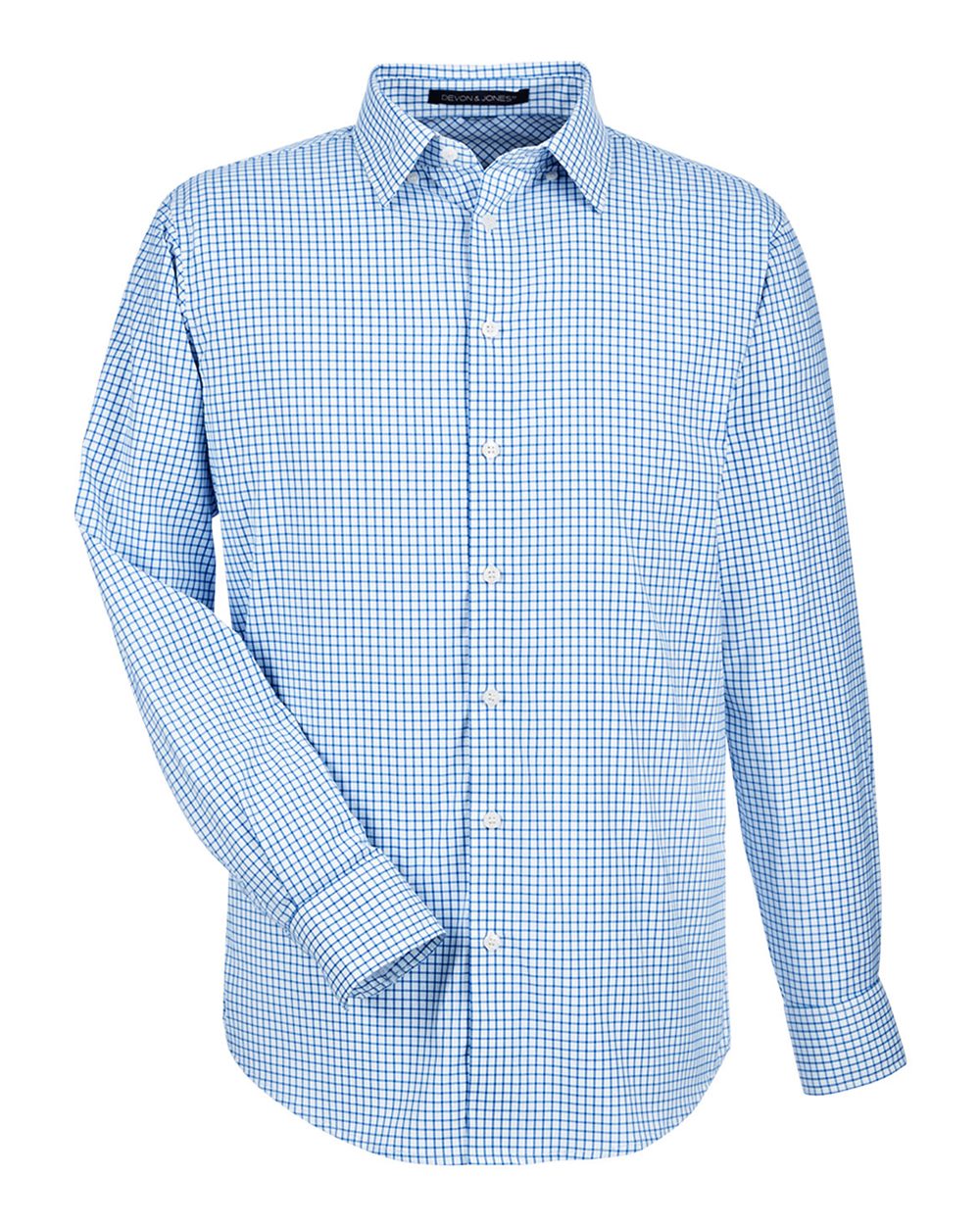Devon & Jones Men's CrownLux Performance® Micro Windowpane Woven Dress Shirt - DG540 French Blue- White
