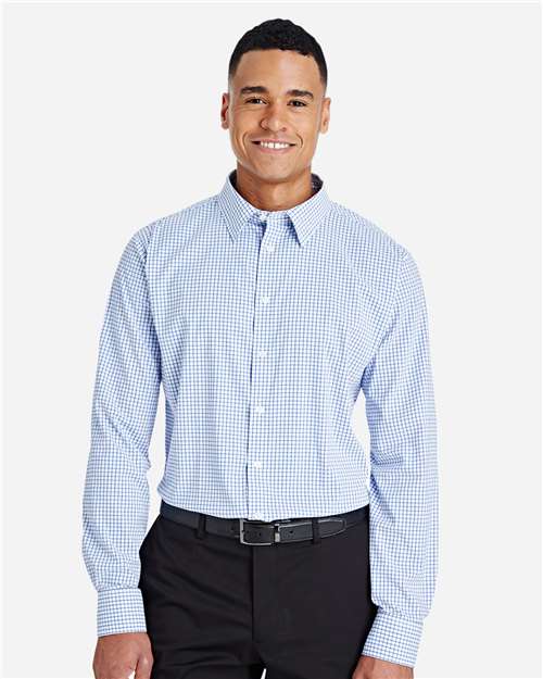 Devon & Jones Men's CrownLux Performance® Micro Windowpane Woven Dress Shirt - DG540 French Blue- White