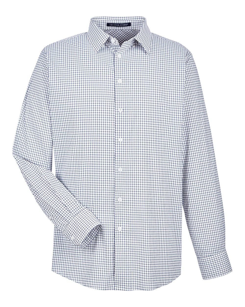 Devon & Jones Men's CrownLux Performance® Micro Windowpane Woven Dress Shirt - DG540 Navy- White
