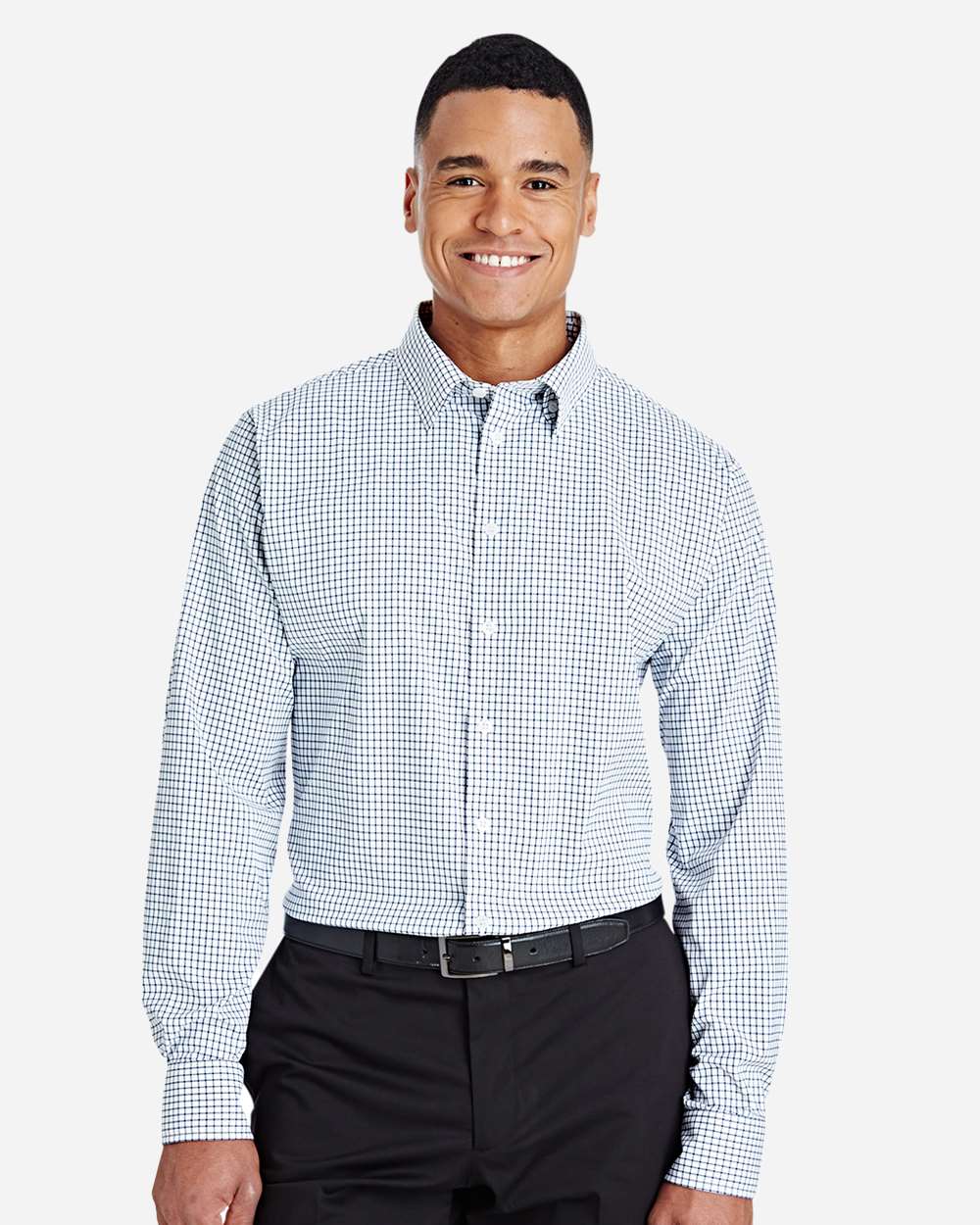 Devon & Jones Men's CrownLux Performance® Micro Windowpane Woven Dress Shirt - DG540 Navy- White