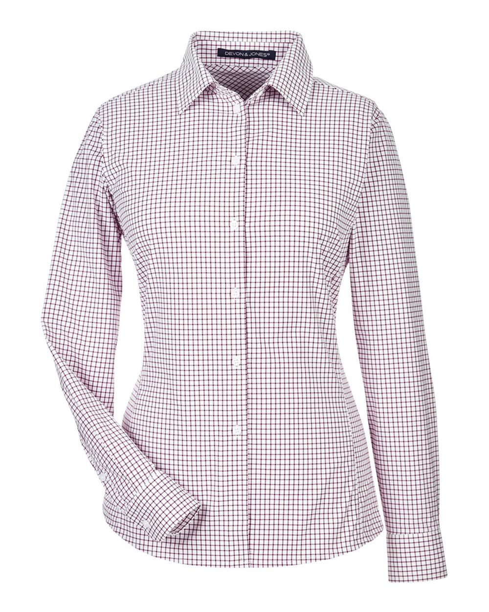Devon & Jones Women's CrownLux Performance® Micro Windowpane Woven Dress Shirt - DG540W Burgundy- White