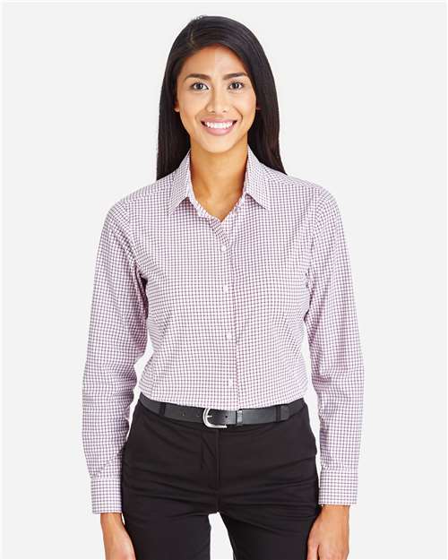 Devon & Jones Women's CrownLux Performance® Micro Windowpane Woven Dress Shirt - DG540W Burgundy- White