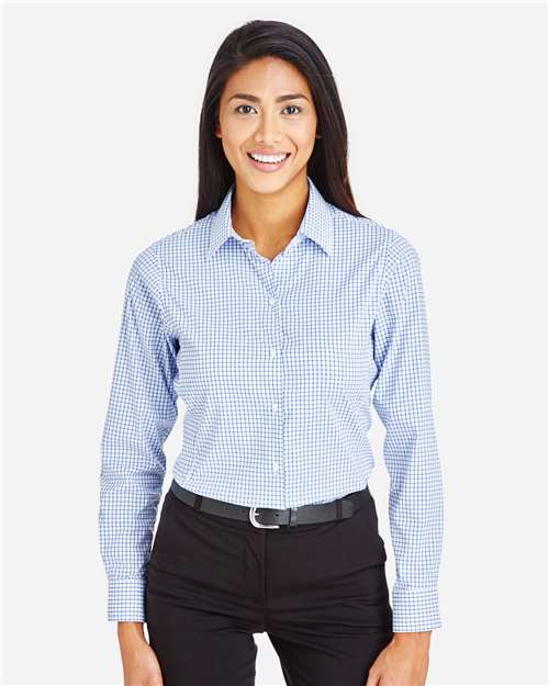 Devon & Jones Women's CrownLux Performance® Micro Windowpane Woven Dress Shirt - DG540W French Blue- White