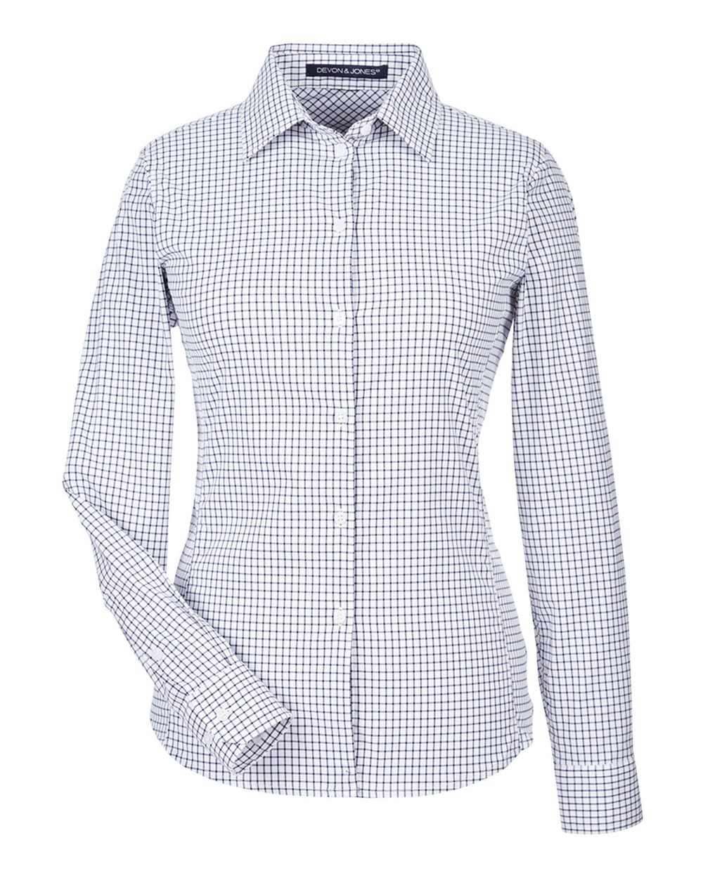 Devon & Jones Women's CrownLux Performance® Micro Windowpane Woven Dress Shirt - DG540W Navy- White