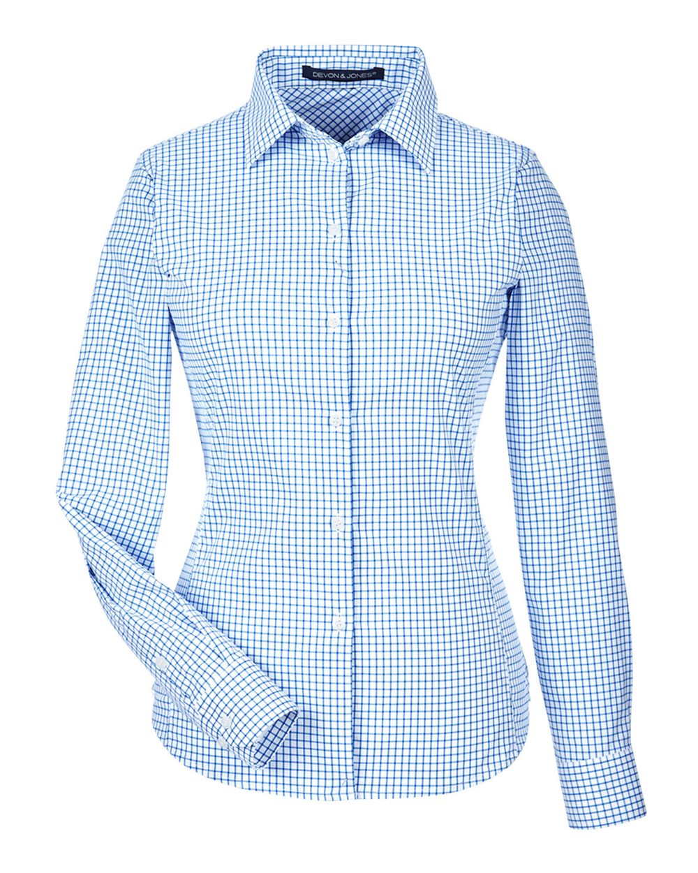 Devon & Jones Women's CrownLux Performance® Micro Windowpane Woven Dress Shirt - DG540W French Blue- White