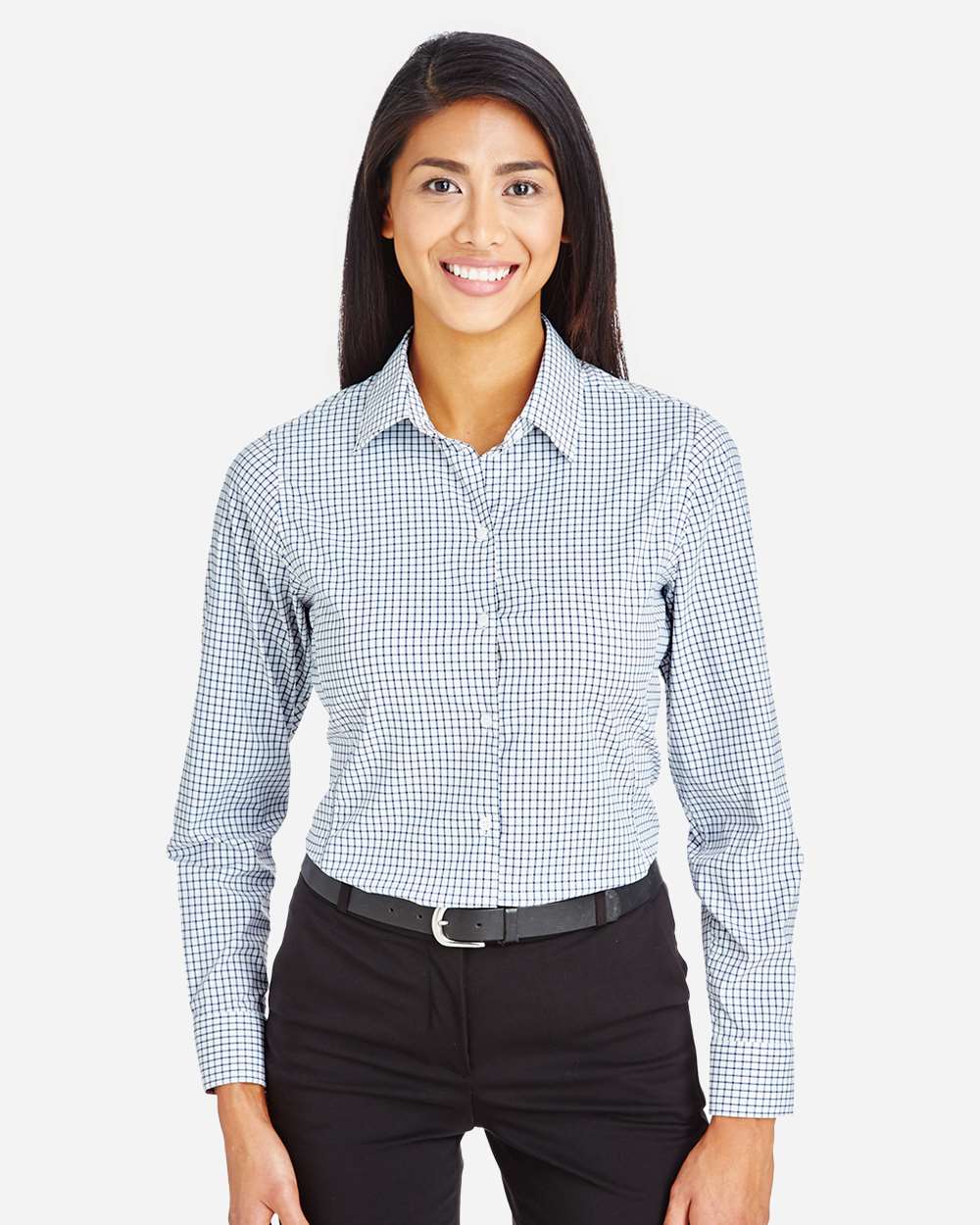 Devon & Jones Women's CrownLux Performance® Micro Windowpane Woven Dress Shirt - DG540W Navy- White