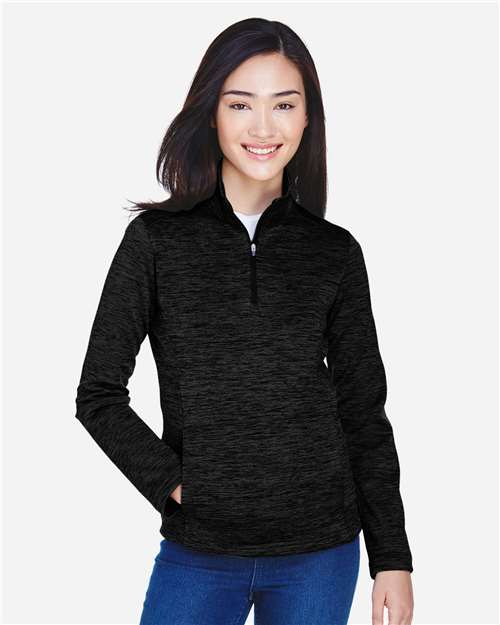 Devon & Jones Women's Newbury Mélange Fleece Quarter-Zip Pullover - DG798W Black Heather