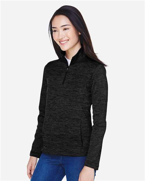 Devon & Jones Women's Newbury Mélange Fleece Quarter-Zip Pullover - DG798W Black Heather