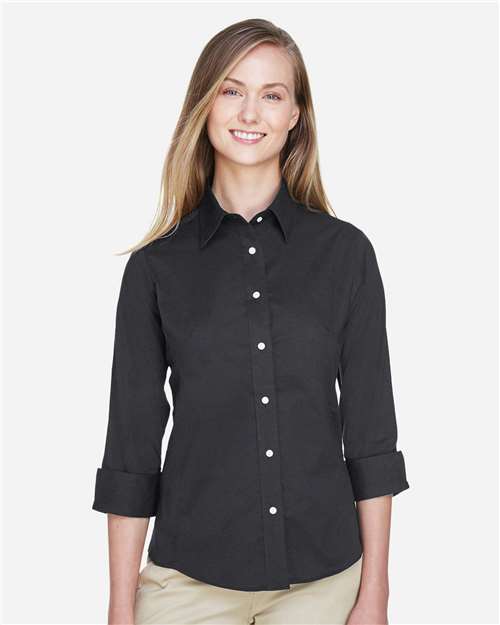 Devon & Jones Women's Perfect Fit™ Three-Quarter Sleeve Stretch Poplin Dress Shirt - DP625W Black