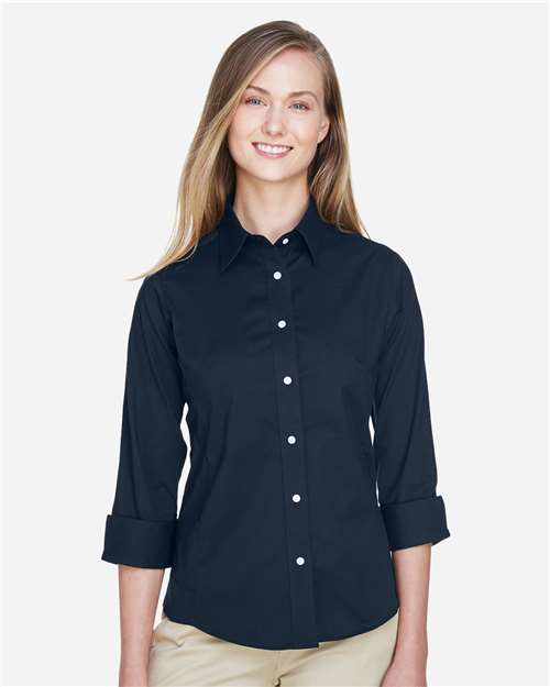 Devon & Jones Women's Perfect Fit™ Three-Quarter Sleeve Stretch Poplin Dress Shirt - DP625W Navy