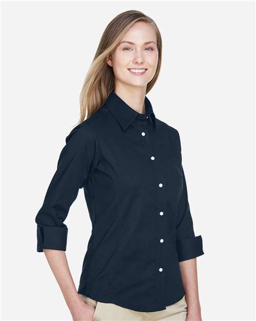 Devon & Jones Women's Perfect Fit™ Three-Quarter Sleeve Stretch Poplin Dress Shirt - DP625W Navy