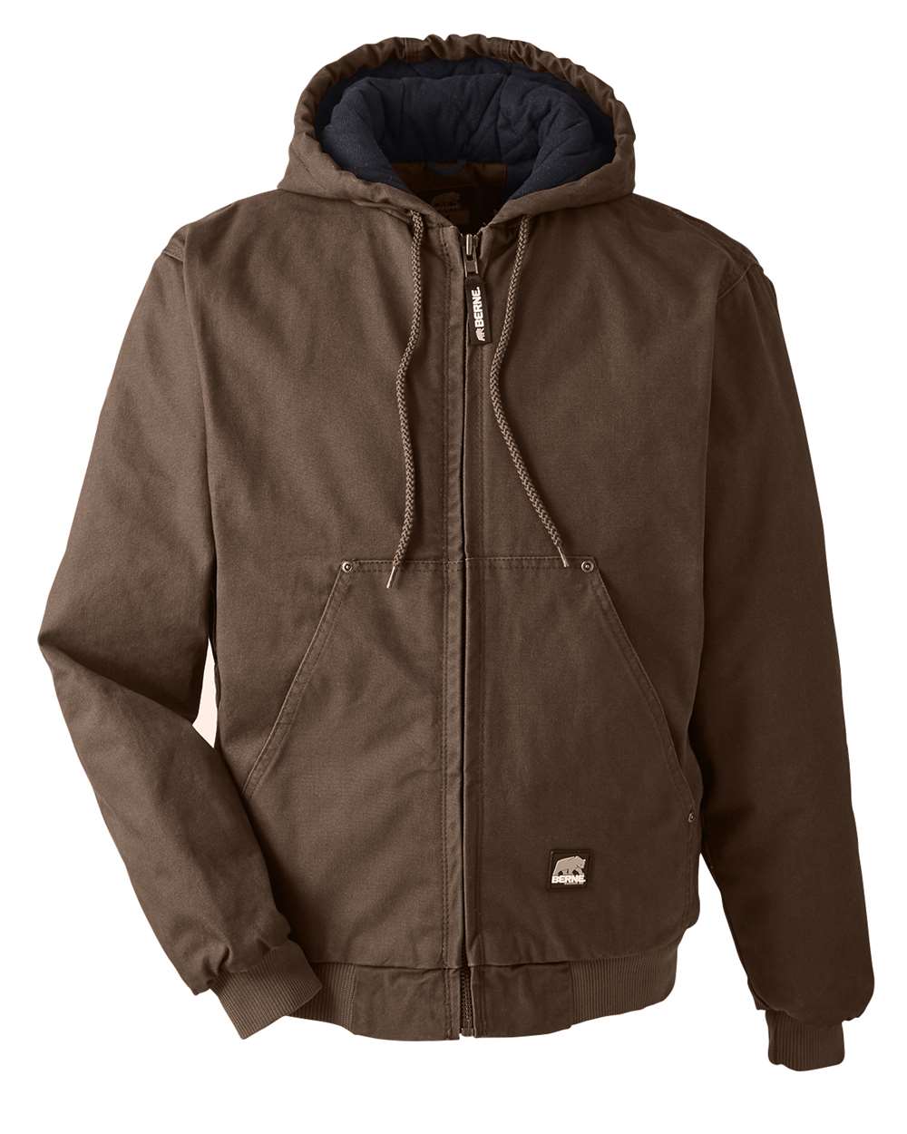 Berne Apparel Men's Heartland Washed Cotton Duck Hooded Jacket - HJ375 Bark