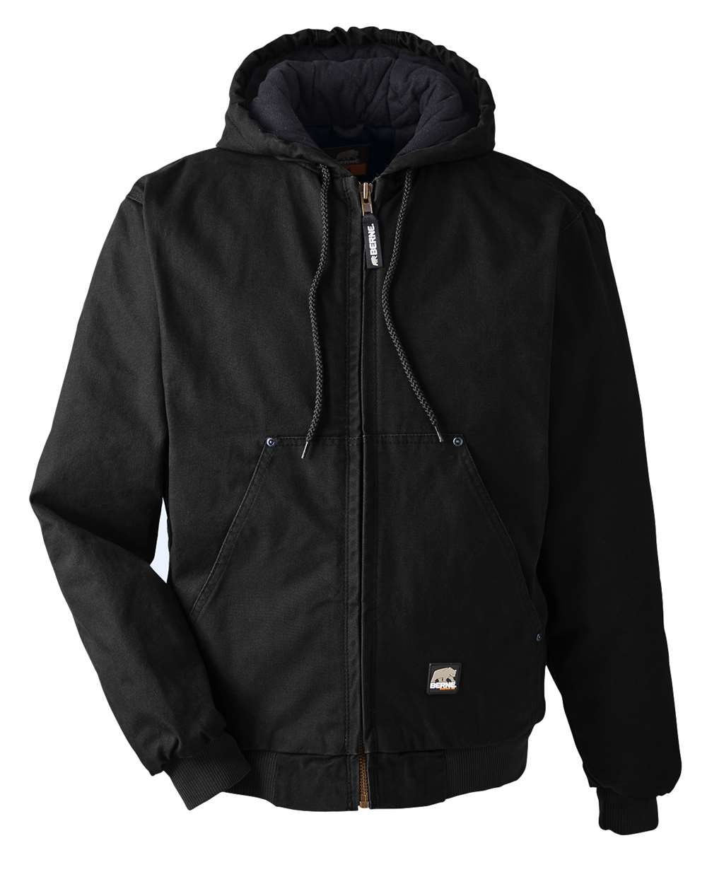 Berne Apparel Men's Heartland Washed Cotton Duck Hooded Jacket - HJ375 Black