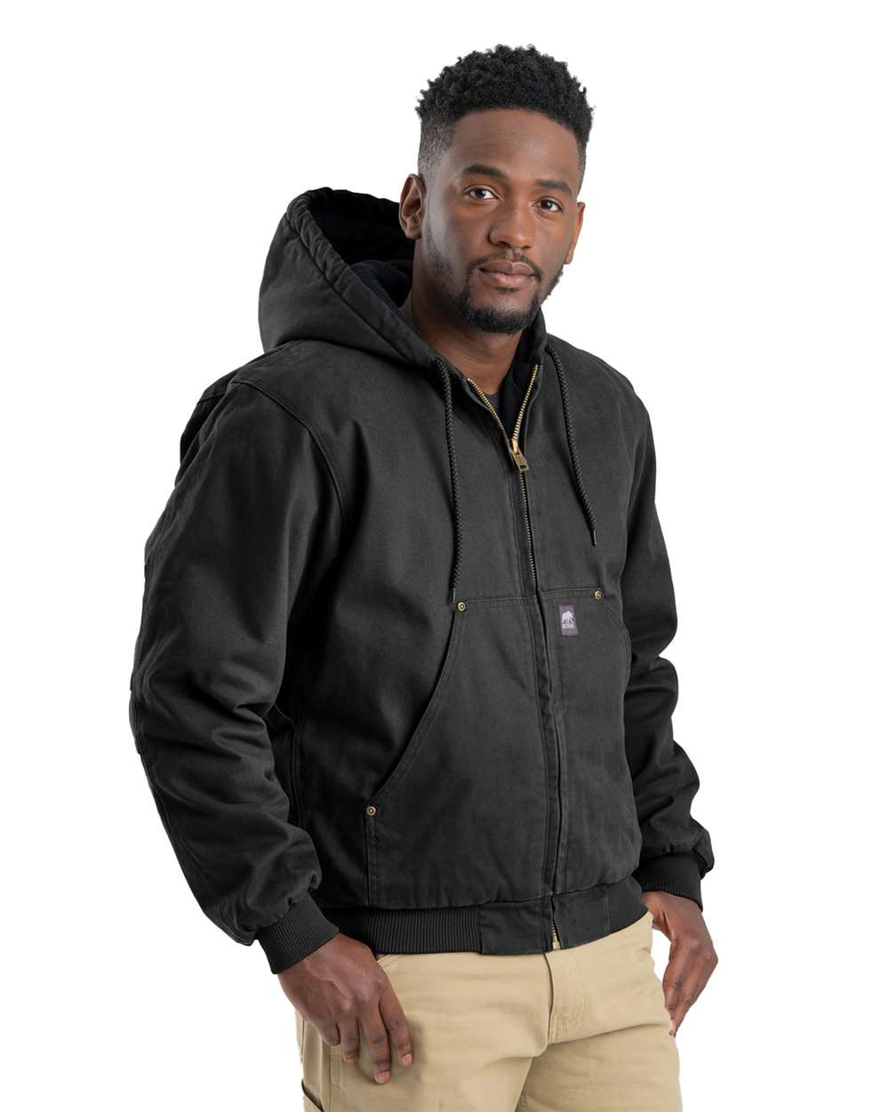 Berne Apparel Men's Heartland Washed Cotton Duck Hooded Jacket - HJ375 Black