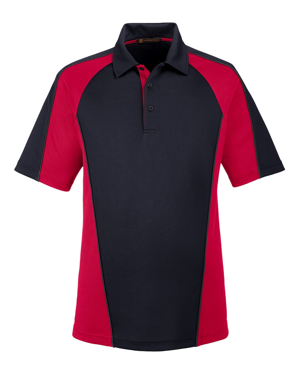 Harriton Men's Advantage Snag Protection Plus IL Colorblock Polo - M385 Black- Red- Dark Charcoal