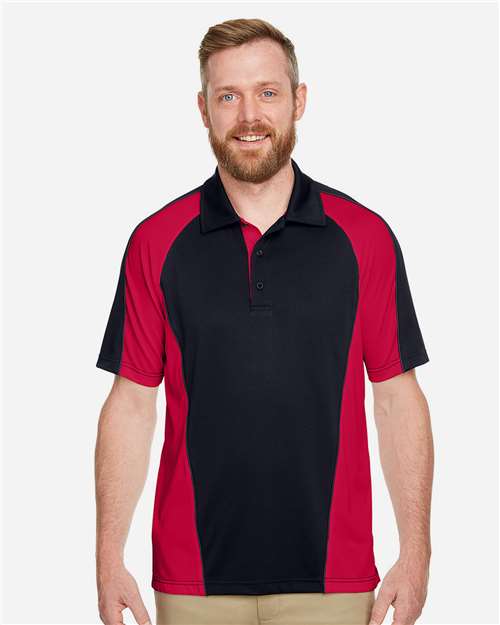 Harriton Men's Advantage Snag Protection Plus IL Colorblock Polo - M385 Black- Red- Dark Charcoal