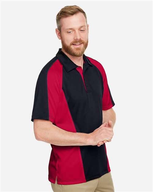 Harriton Men's Advantage Snag Protection Plus IL Colorblock Polo - M385 Black- Red- Dark Charcoal
