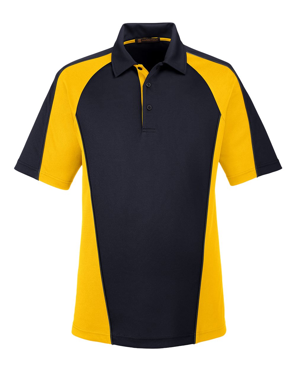 Harriton Men's Advantage Snag Protection Plus IL Colorblock Polo - M385 Black- Sunray Yellow- Dark Charcoal