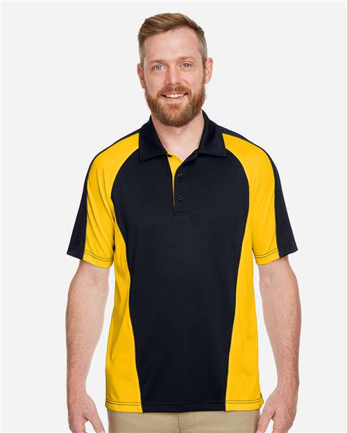 Harriton Men's Advantage Snag Protection Plus IL Colorblock Polo - M385 Black- Sunray Yellow- Dark Charcoal