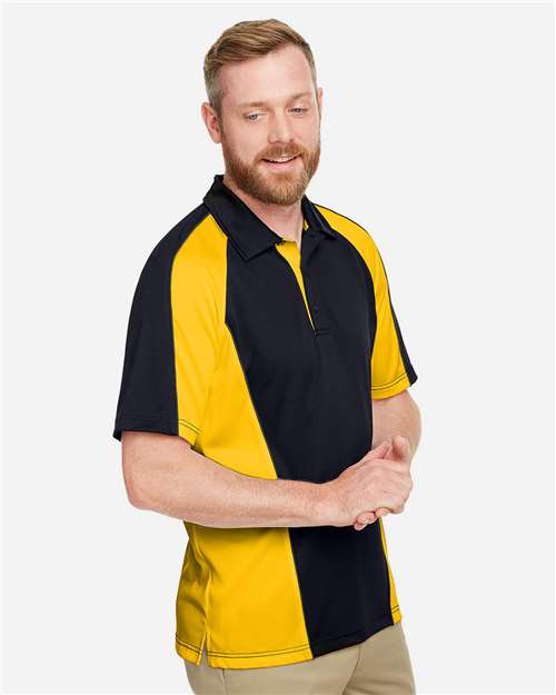 Harriton Men's Advantage Snag Protection Plus IL Colorblock Polo - M385 Black- Sunray Yellow- Dark Charcoal