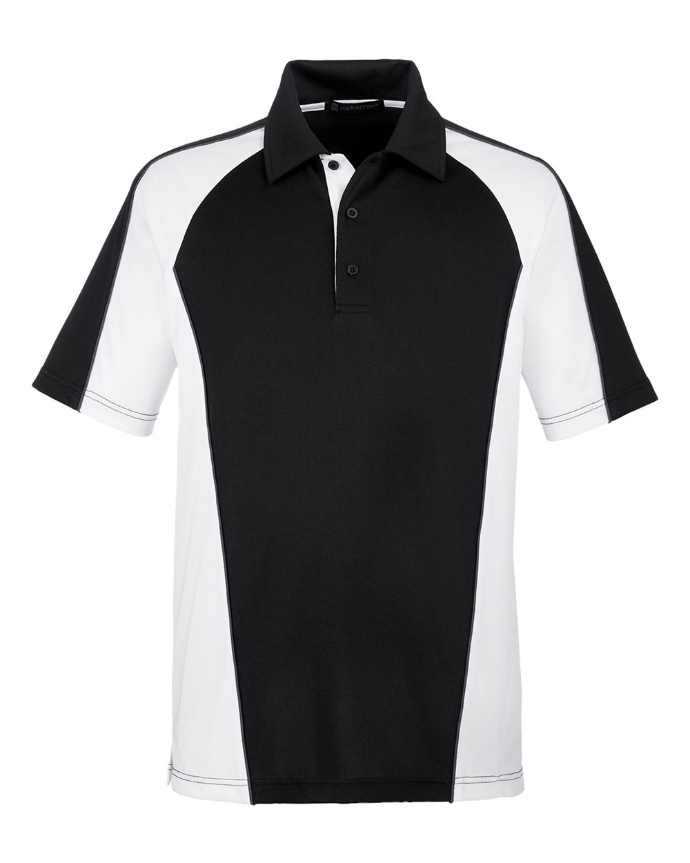 Harriton Men's Advantage Snag Protection Plus IL Colorblock Polo - M385 Black- White- Dark Charcoal