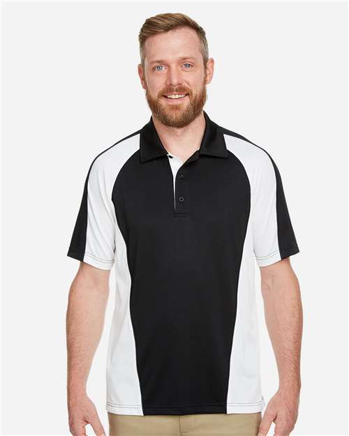 Harriton Men's Advantage Snag Protection Plus IL Colorblock Polo - M385 Black- White- Dark Charcoal