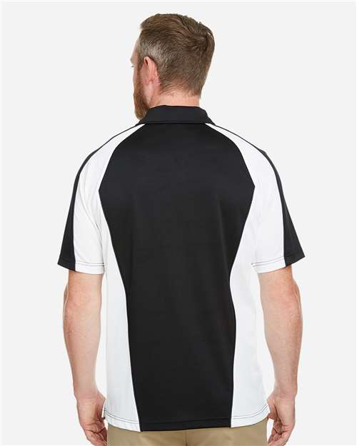 Harriton Men's Advantage Snag Protection Plus IL Colorblock Polo - M385 Black- White- Dark Charcoal