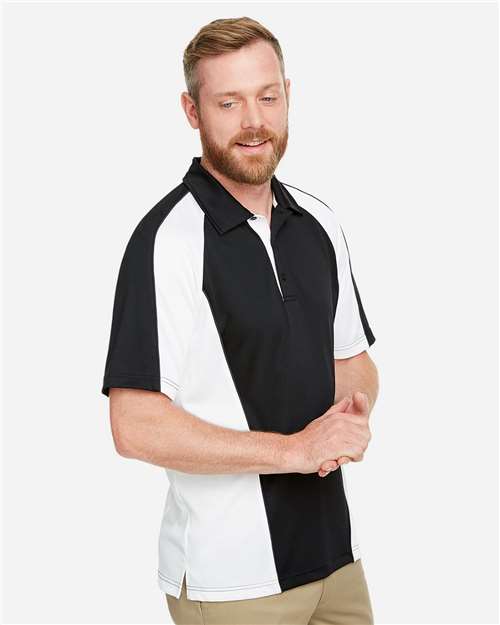 Harriton Men's Advantage Snag Protection Plus IL Colorblock Polo - M385 Black- White- Dark Charcoal