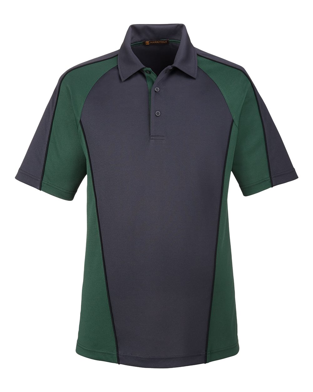 Harriton Men's Advantage Snag Protection Plus IL Colorblock Polo - M385 Dark Charcoal- Dark Green- Black