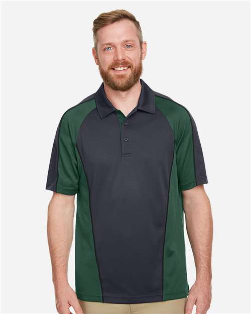 Harriton Men's Advantage Snag Protection Plus IL Colorblock Polo - M385 Dark Charcoal- Dark Green- Black
