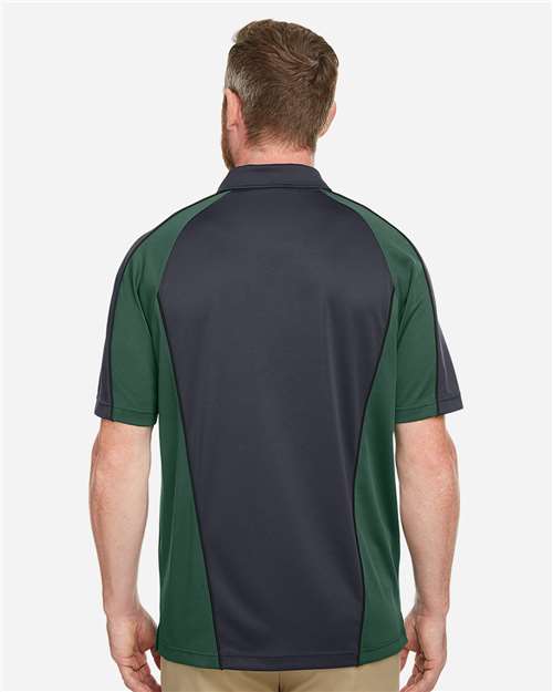 Harriton Men's Advantage Snag Protection Plus IL Colorblock Polo - M385 Dark Charcoal- Dark Green- Black