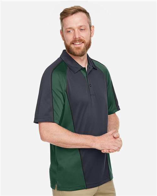 Harriton Men's Advantage Snag Protection Plus IL Colorblock Polo - M385 Dark Charcoal- Dark Green- Black