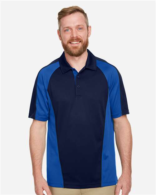 Harriton Men's Advantage Snag Protection Plus IL Colorblock Polo - M385 Dark Navy- True Royal- Dark Charcoal