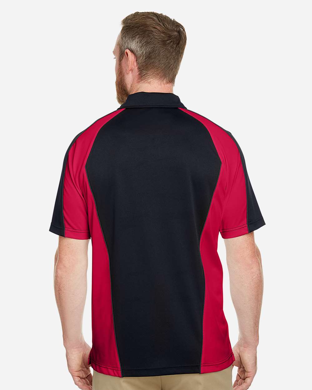 Harriton Men's Advantage Snag Protection Plus IL Colorblock Polo - M385 Black- Red- Dark Charcoal