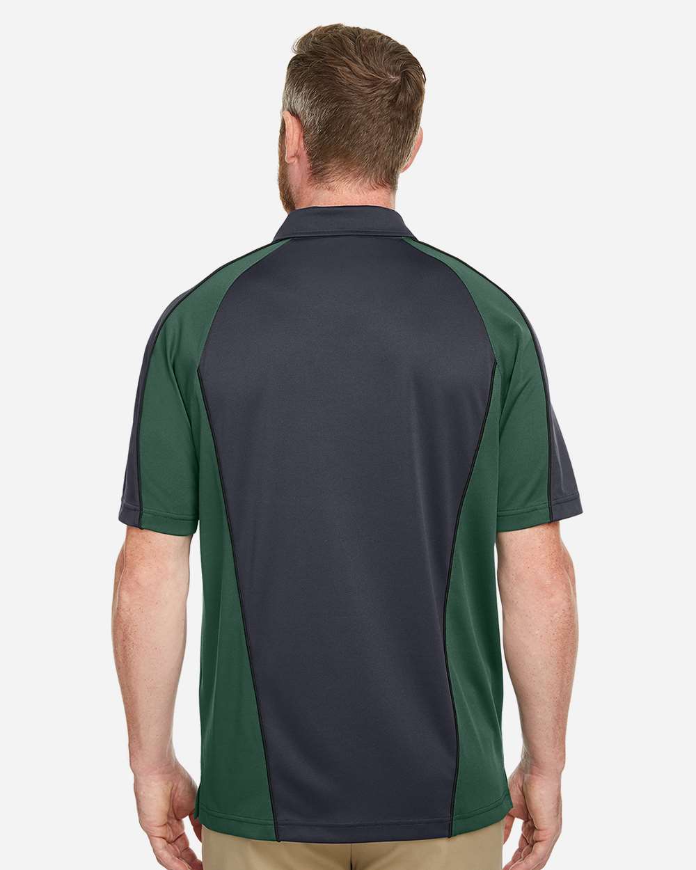 Harriton Men's Advantage Snag Protection Plus IL Colorblock Polo - M385 Dark Charcoal- Dark Green- Black